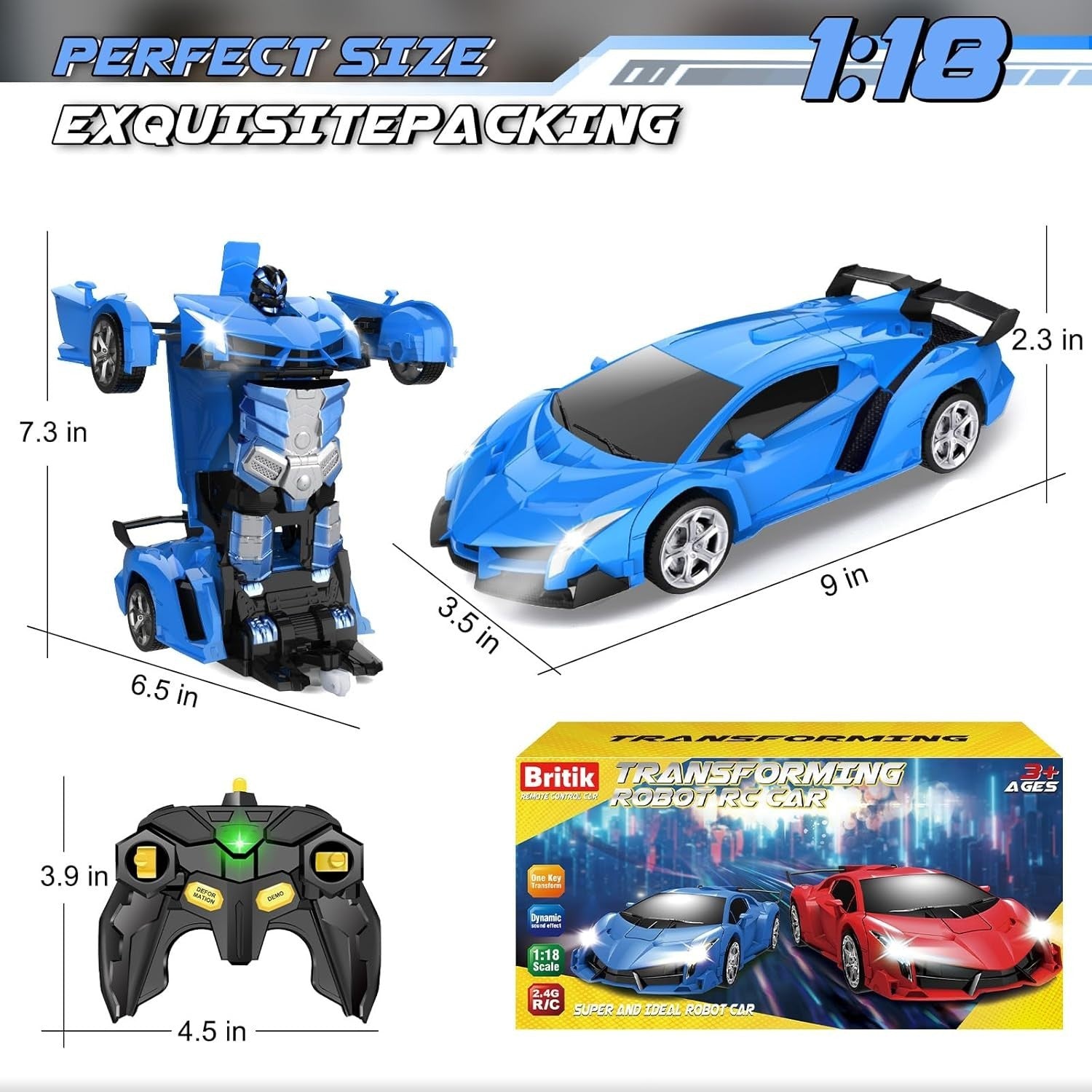 2 in 1 Transforming RC Car Robot Toy 360° Spin Remote Control Car for Kids 3-8
