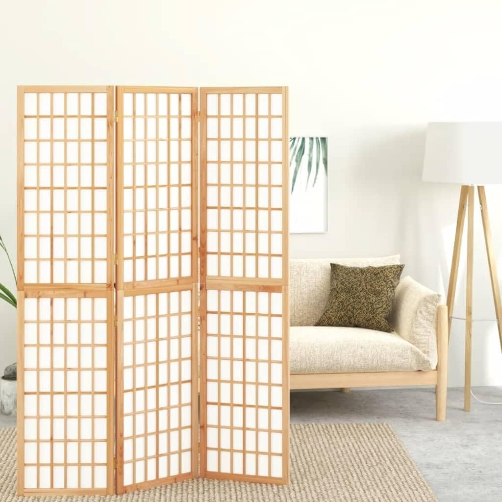 3 Panel Japanese Style Folding Room Divider 120x170cm – Natural Wood & Rice Pape