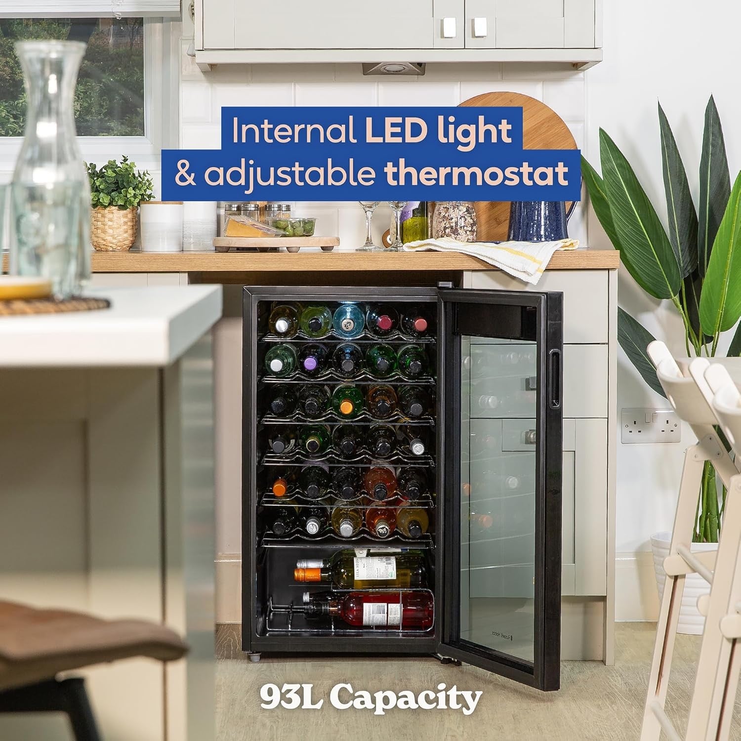 34 Bottle Wine & Drinks Fridge Undercounter Glass Door LED Touch Control