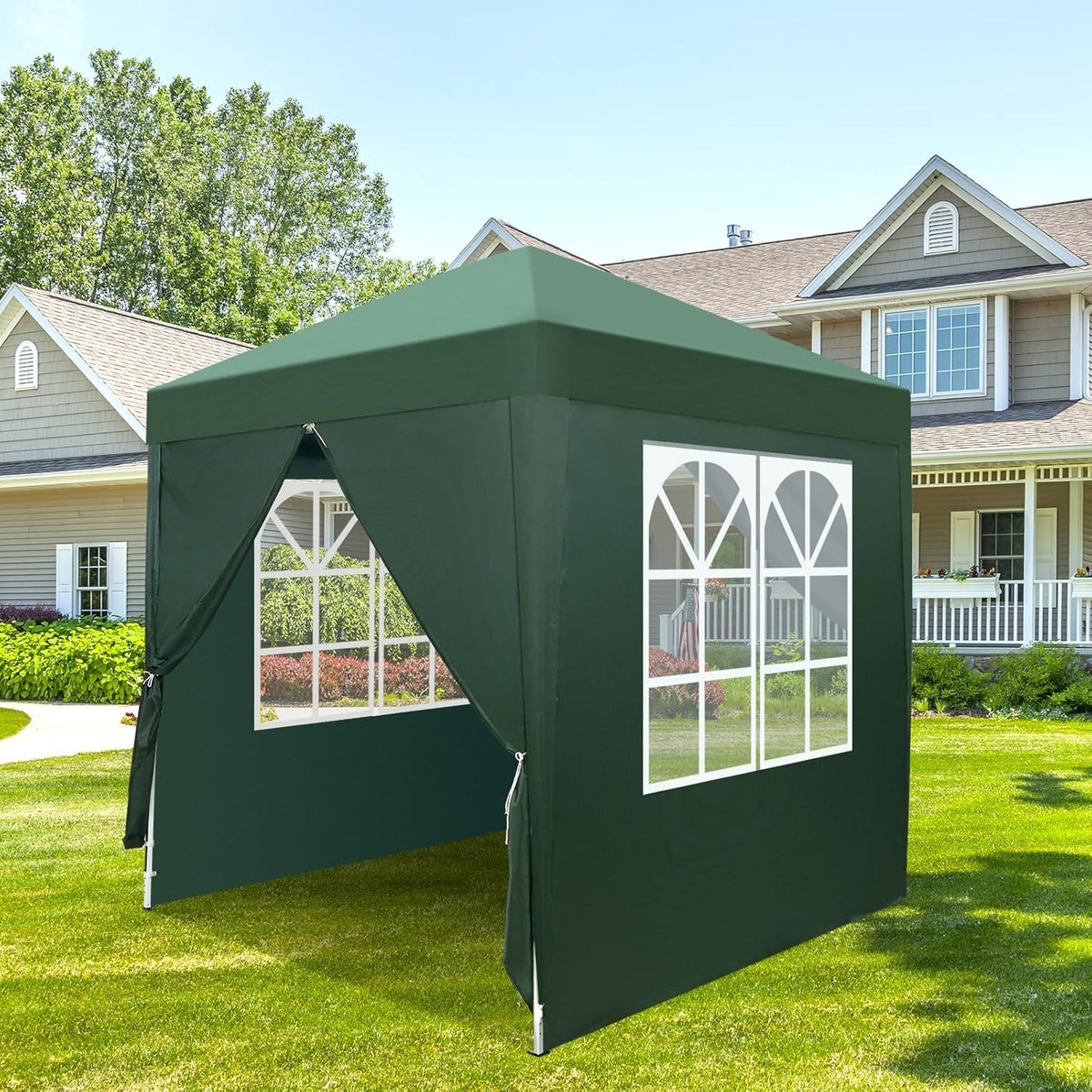 2x2M Green Pop Up Gazebo with Sides Easy Setup Waterproof Garden Party Tent