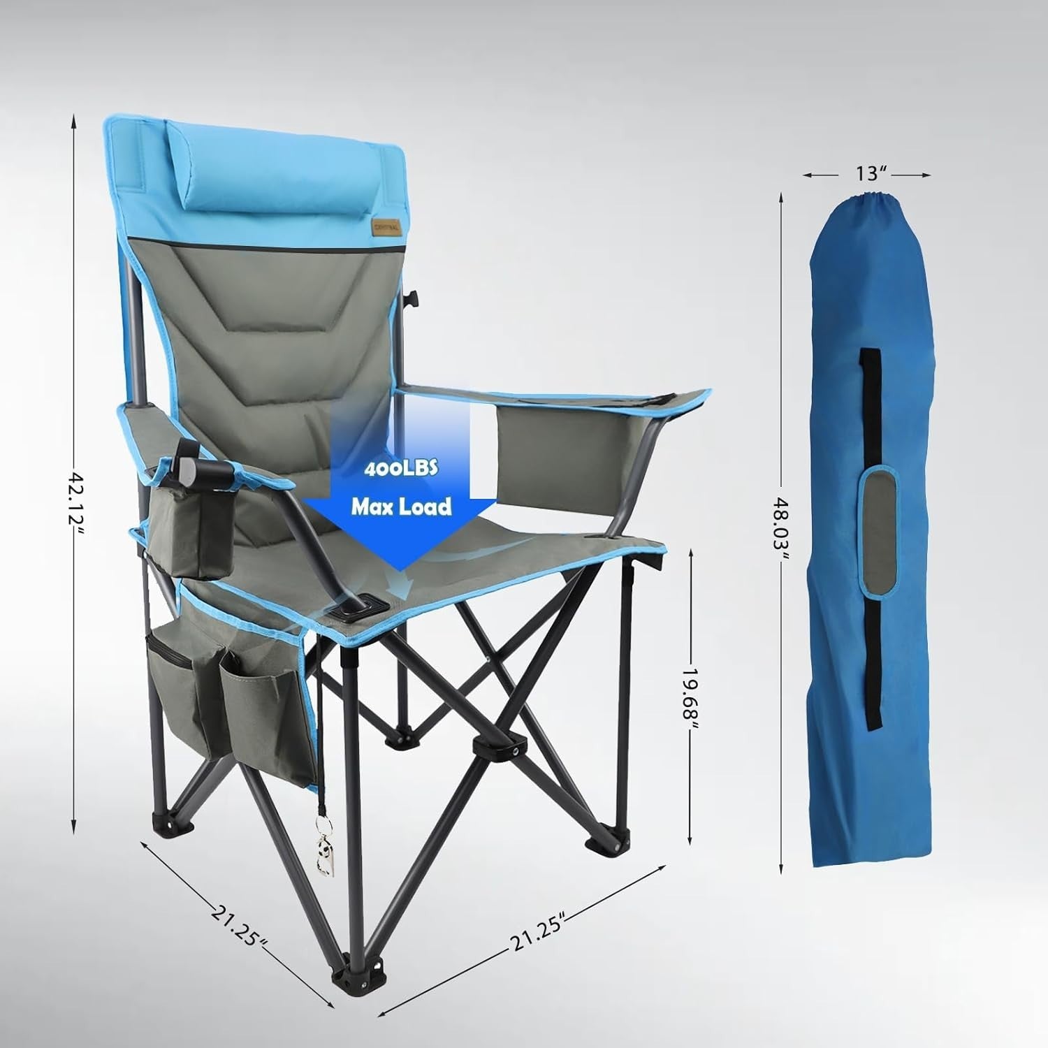 Heavy Duty Folding Camping Chair 400lbs XL Cup Holder Cooler Bag Outdoor