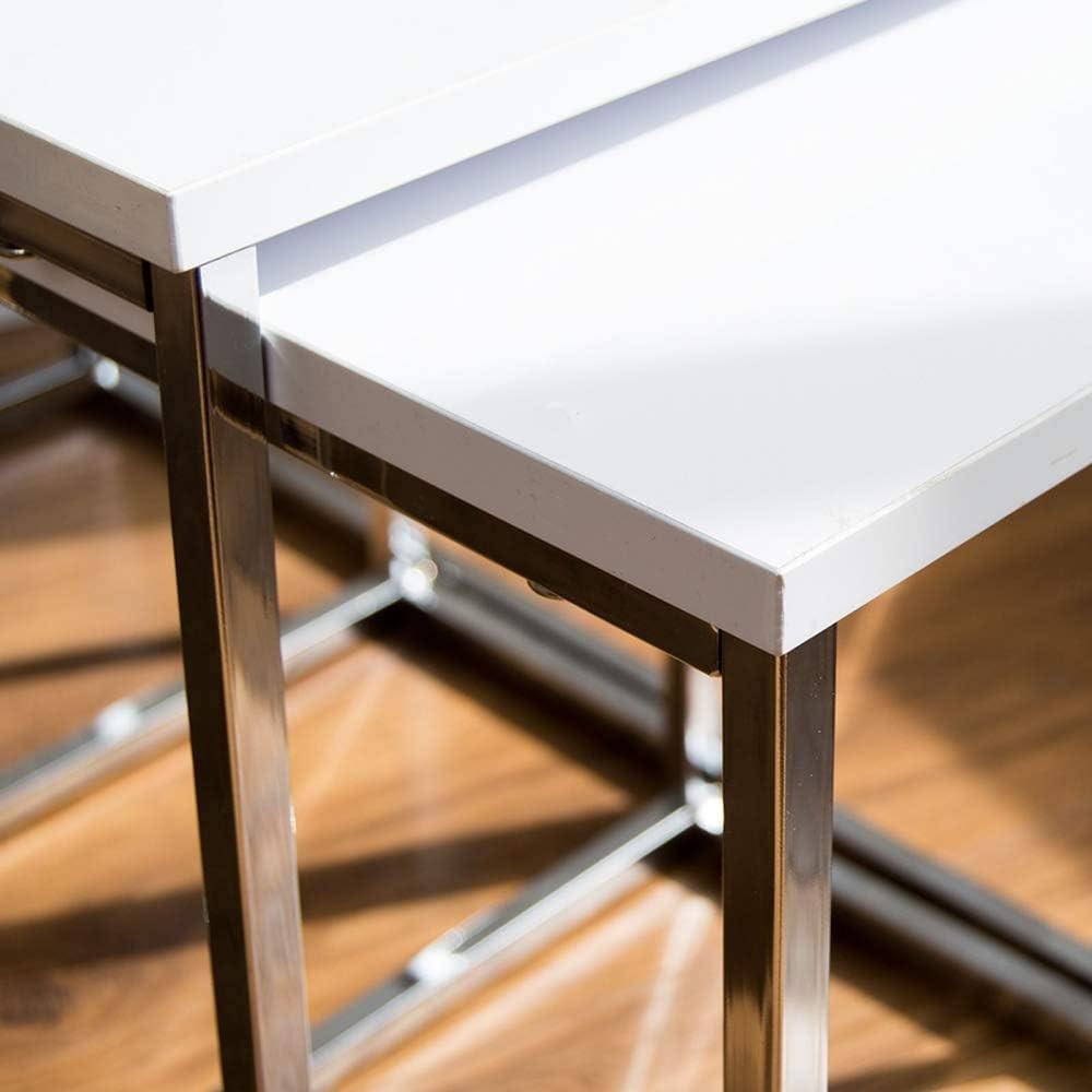 3pc White High Gloss Nesting Coffee Tables Set Modern Glass Metal Living Room
