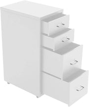 Silver White Mobile Filing Cabinet 4 Drawer 68cm Rolling Office