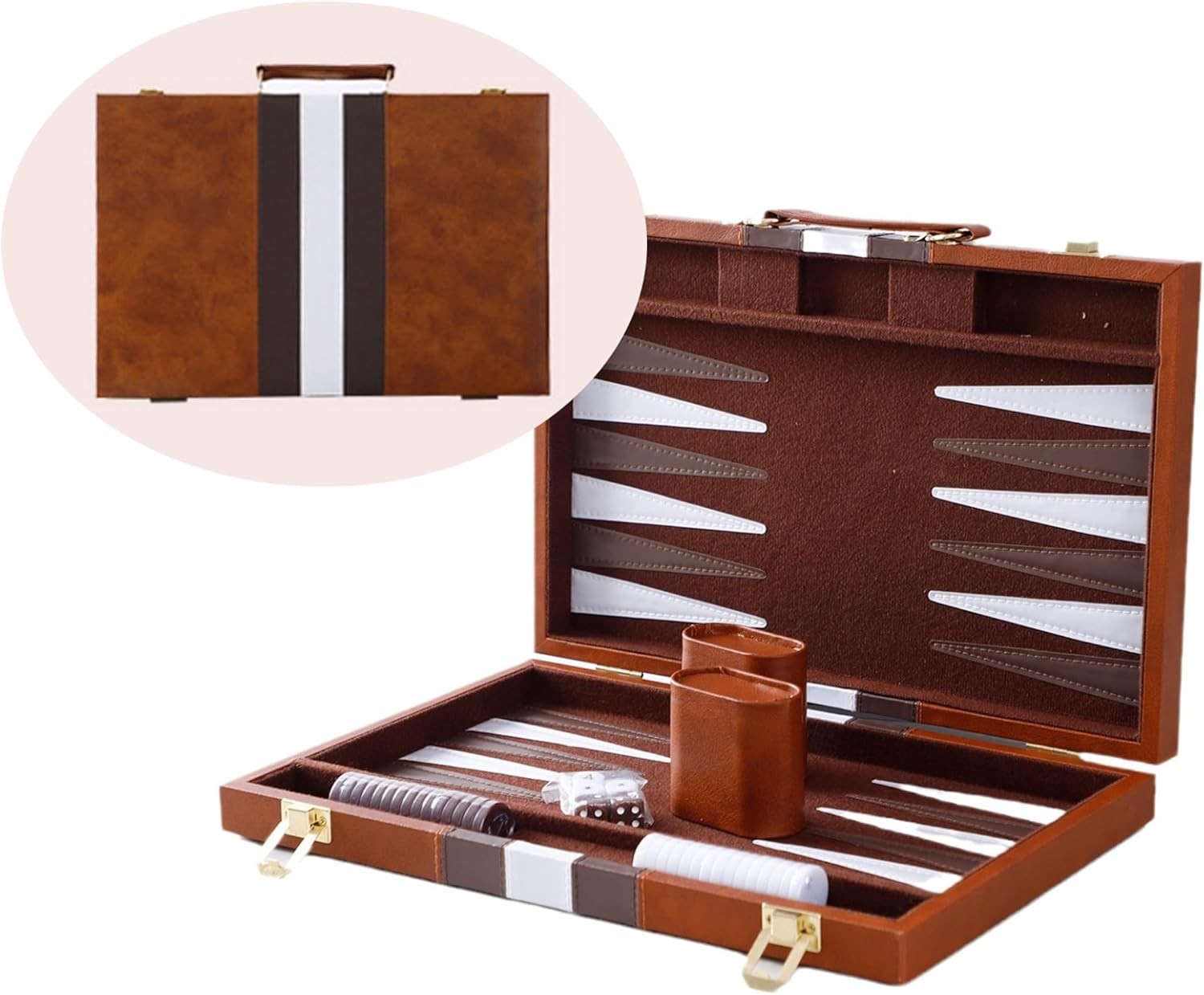 Luxury Backgammon Set Leather Case Folding Board Travel Strategy Game