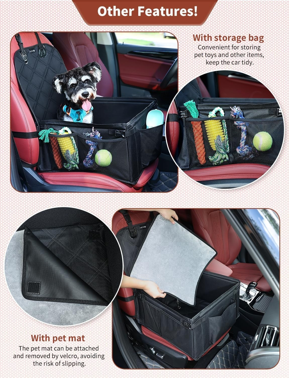 Waterproof Dog Booster Car Seat Non Slip Travel Bed 12kg Black