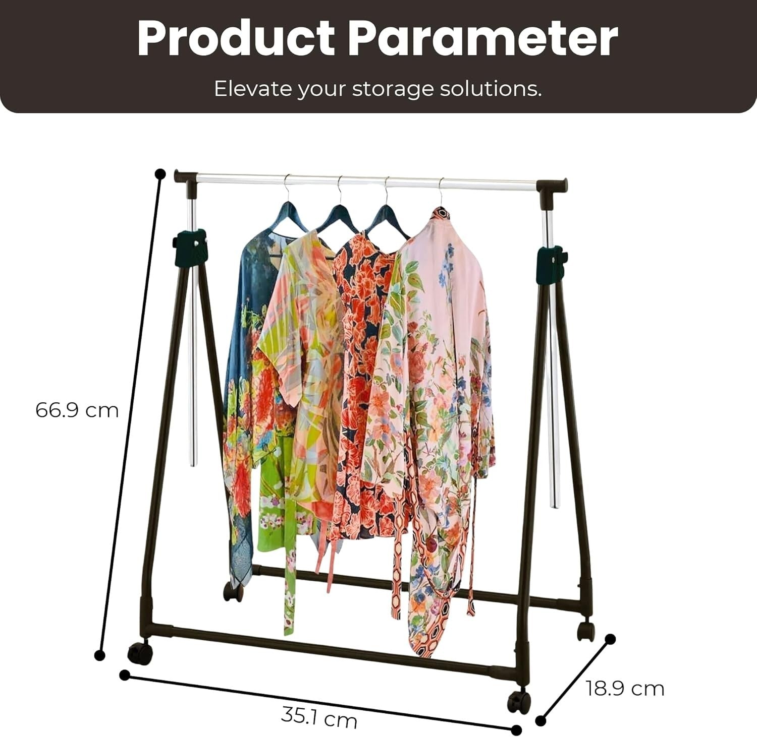 Adjustable Clothes Rail with Wheels – Chrome/Black