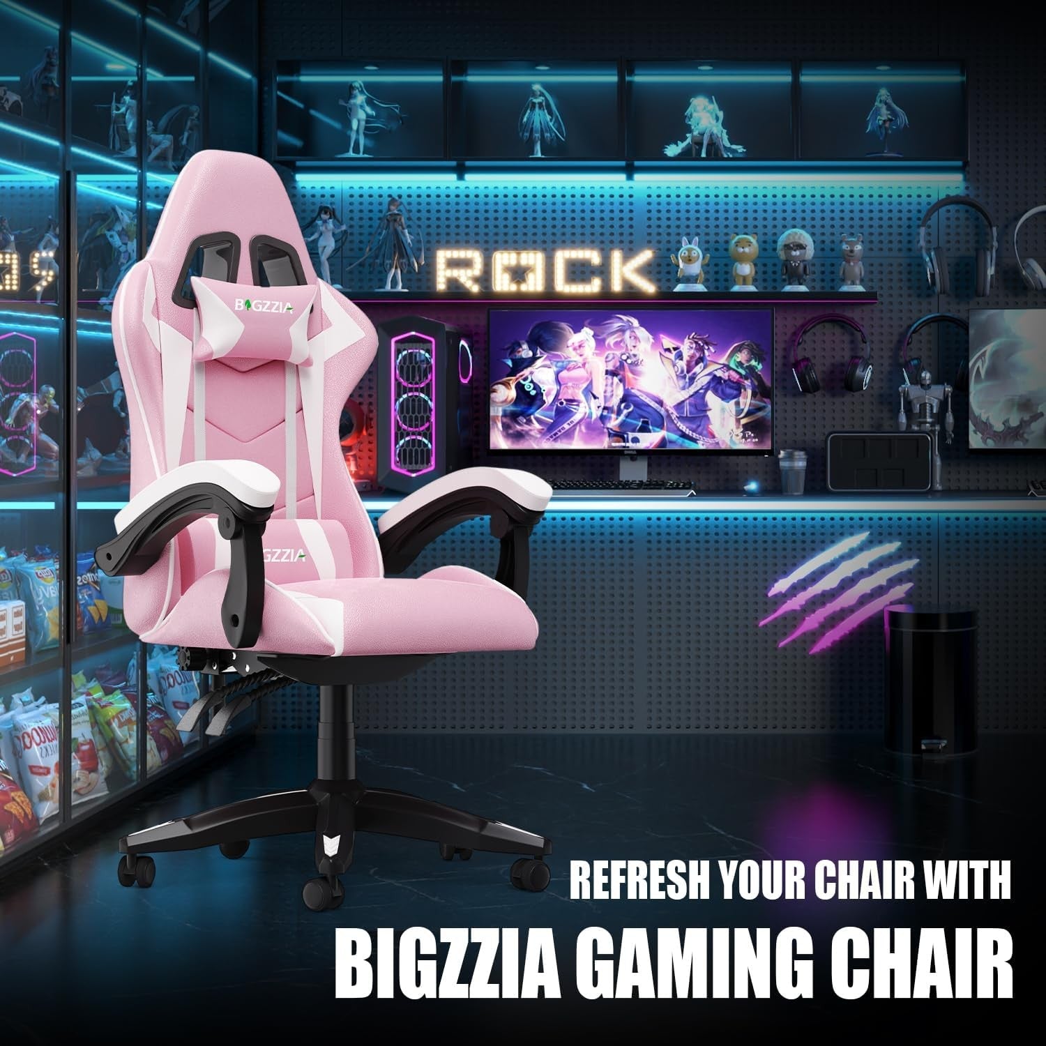 Ergonomic Gaming Chair PU Leather Chair w/ Lumbar Pillow
