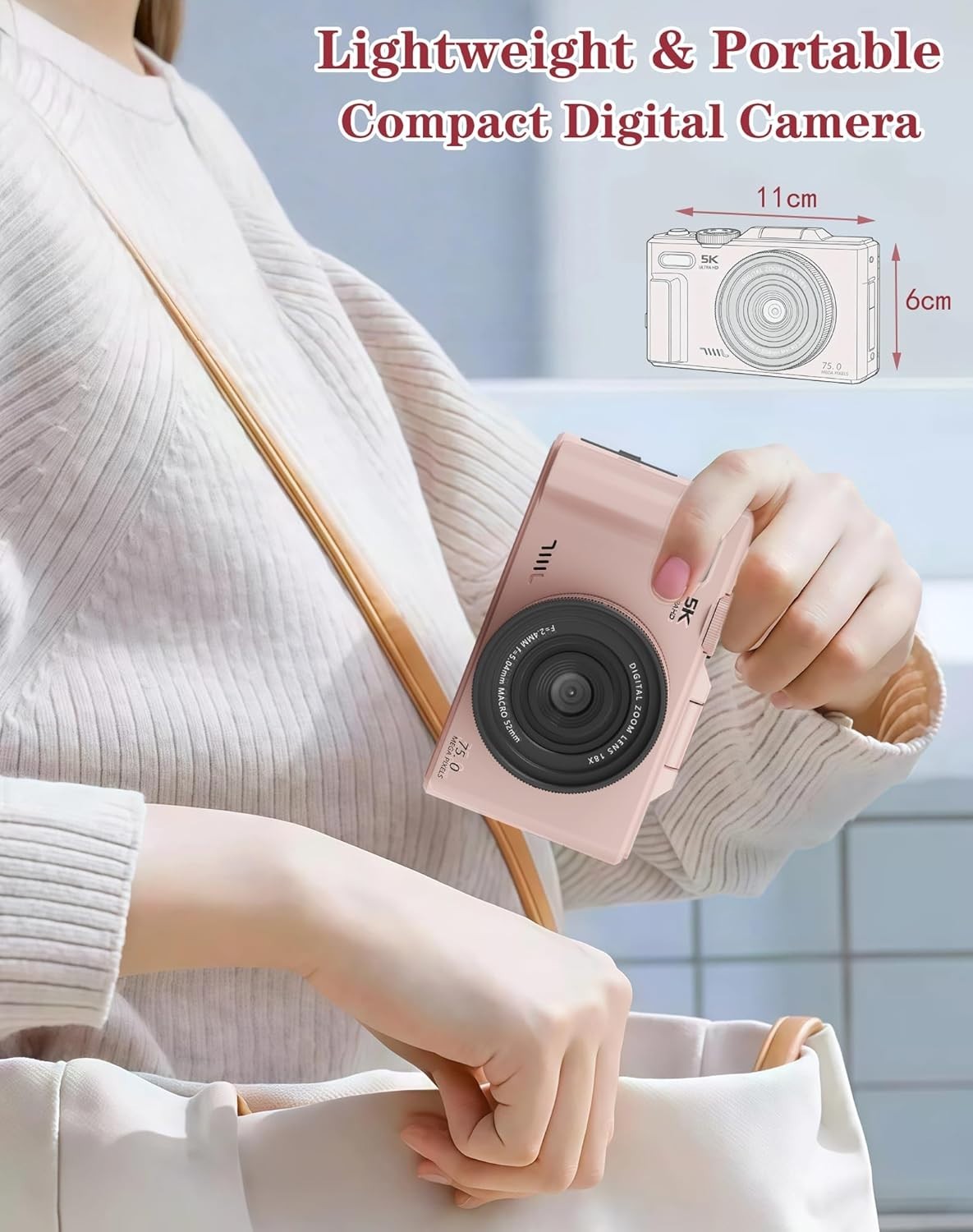 5K 75MP Vlogging Camera WiFi Flip Screen Pink Camera 64GB Kit