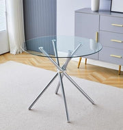 Round Glass Dining Table 90cm Tempered Top Stainless Steel Legs Modern