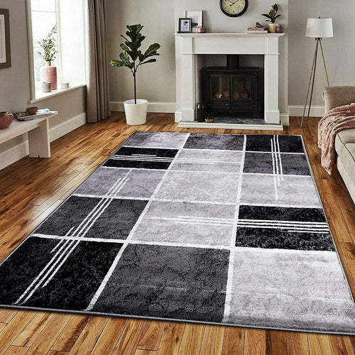 Soft Black Area Rug 120x170cm Thick Non Shed Living Room Bedroom Carpet