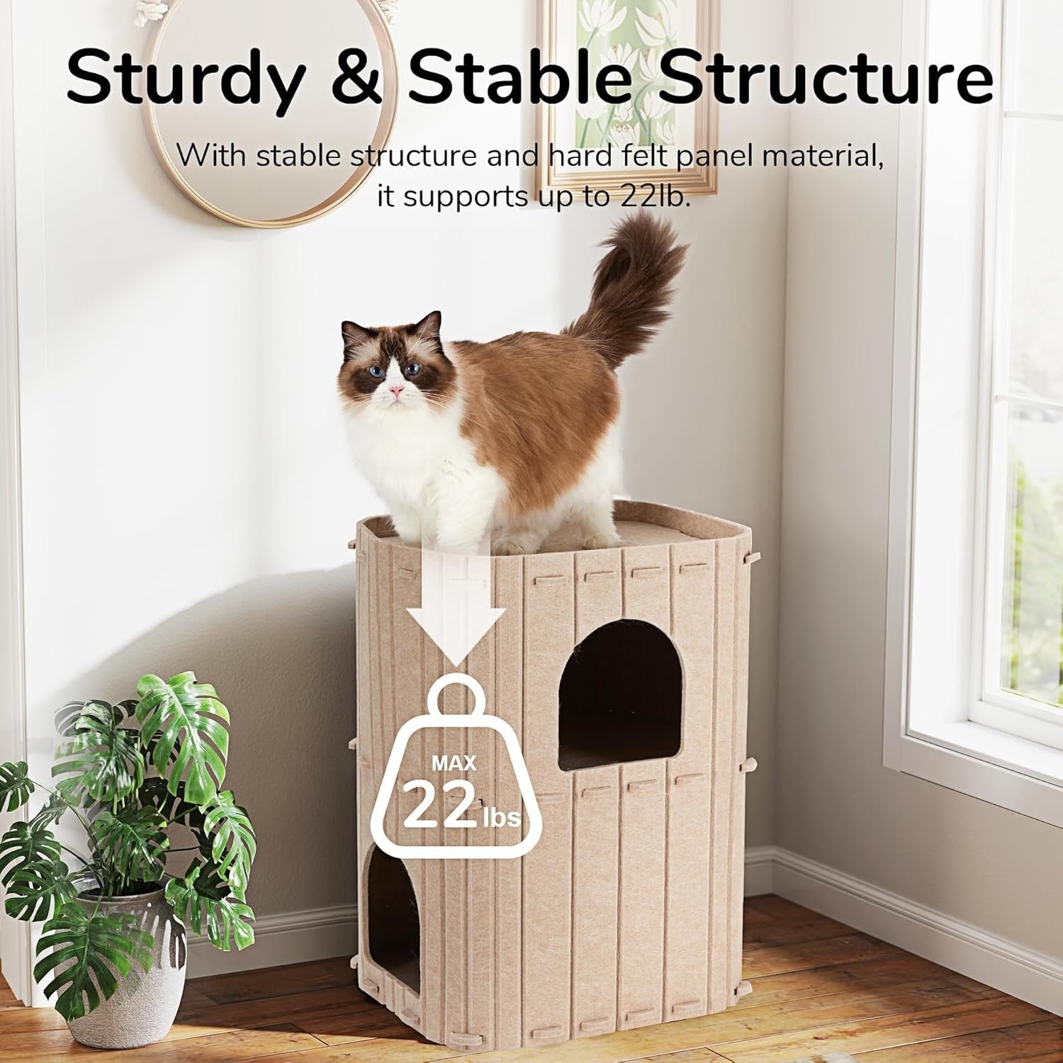 2 Storey Felt Cat House Large Cat Cave Condo Multi Cat Indoor Bed