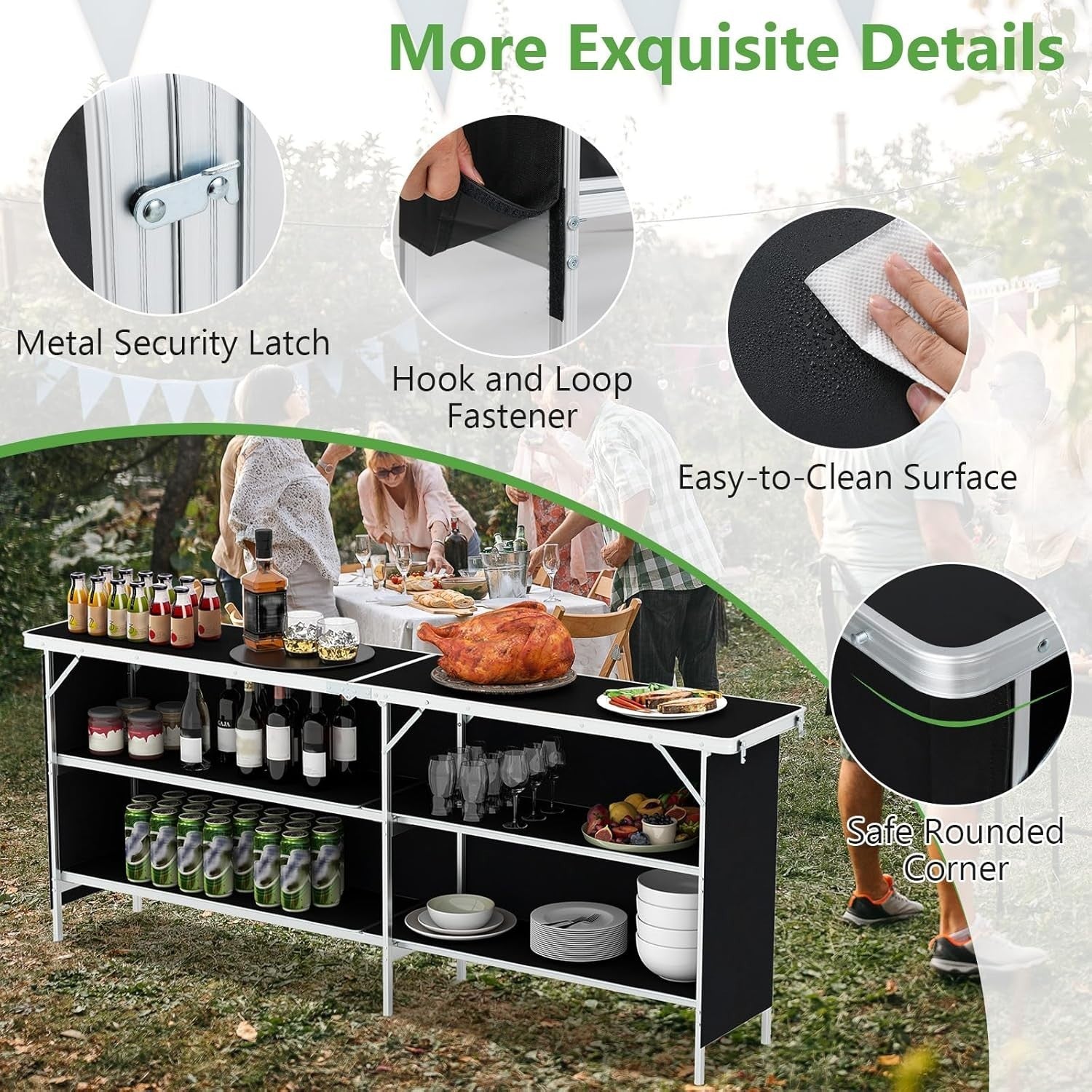 Portable Folding Camping Table 206cm Outdoor Picnic Aluminum BBQ Storage
