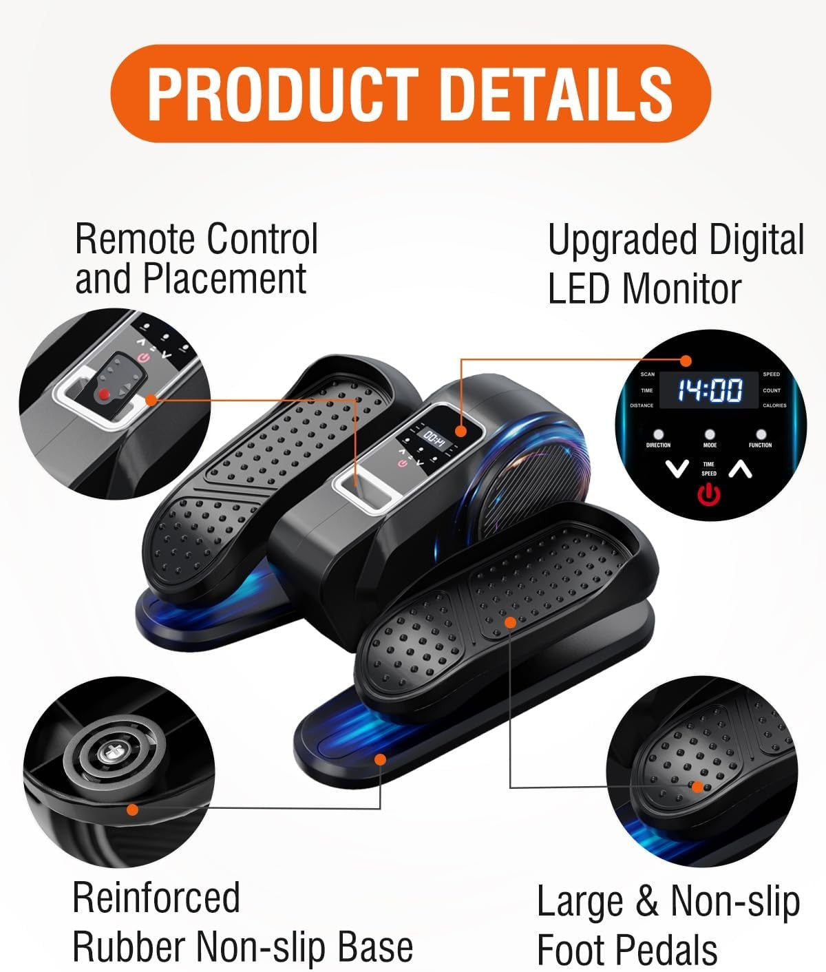 Under Desk Elliptical Machine for Home Workout, 12 Levels Speeds Ellipse Leg Exe