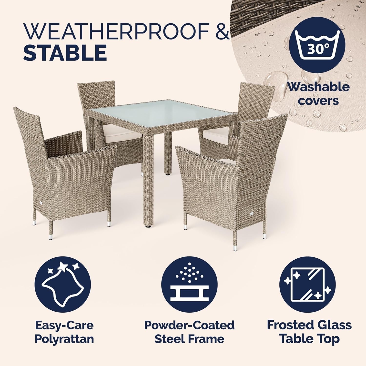 Rattan Garden Furniture Set 5pc Outdoor Patio Dining Table & 4 Chairs
