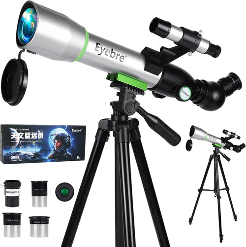 50mm Kids Telescope 20–200X Refractor with Tripod 400mm Portable Silver