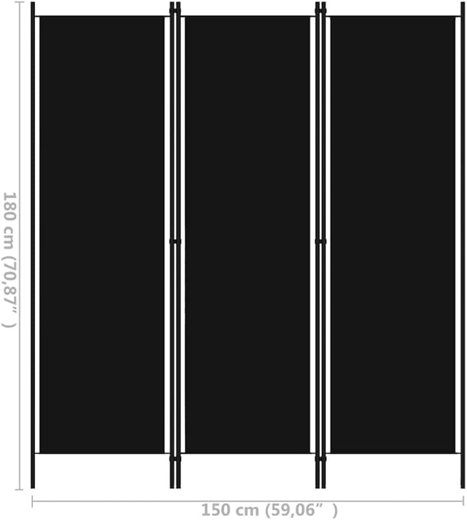 Black 3 Panel Room Divider 180cm Folding Privacy Screen – Fabric Partition Wall