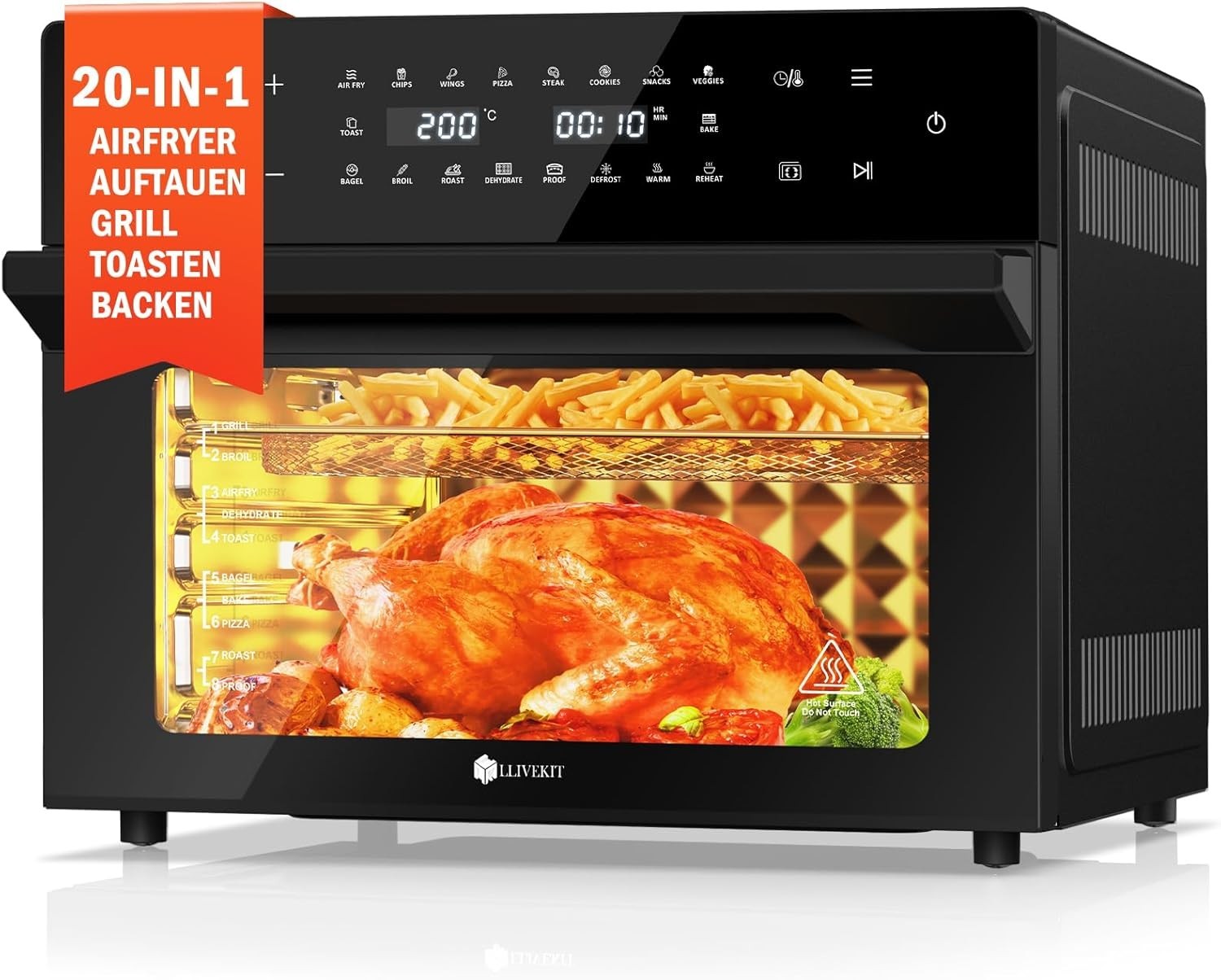 30L Air Fryer Oven XXL Rotisserie 20 Programs Touchscreen 9 Accessories 1800W