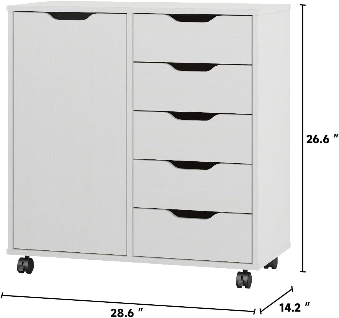White Mobile File Cabinet 5 Drawer Side Cupboard Rolling Storage
