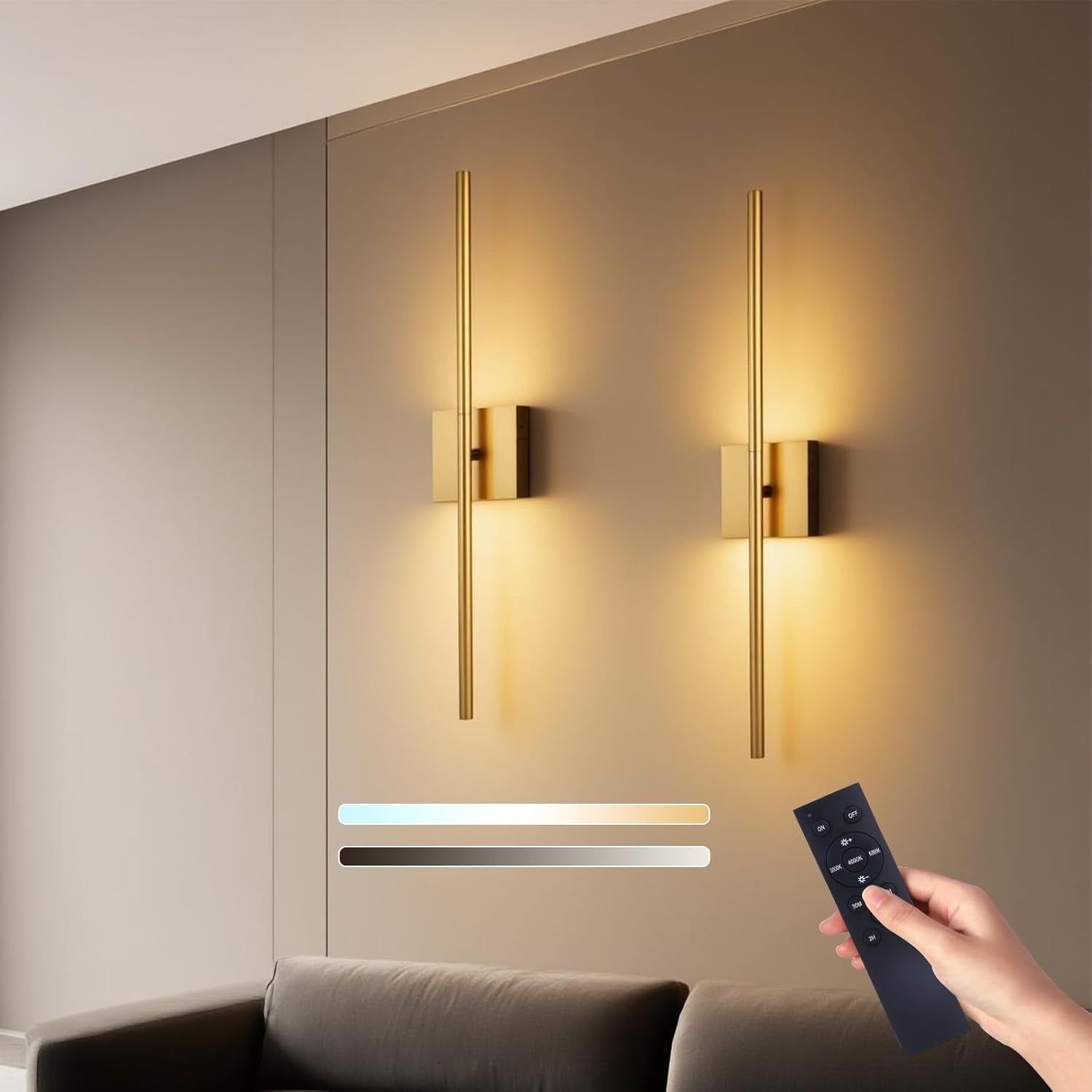 Wireless Dimmable Wall Lights with Remote - Rechargeable Battery LED 70cm