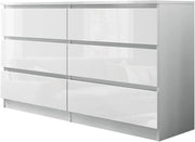 Modern White Gloss Chest of 6 Drawers Bedroom Storage Cabinet
