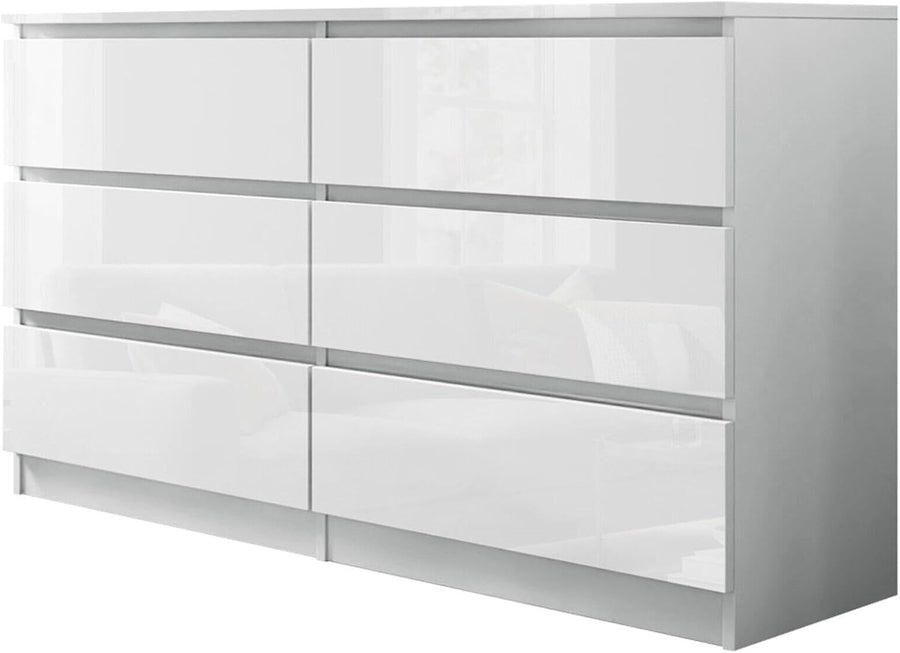 Modern White Gloss Chest of 6 Drawers Bedroom Storage Cabinet
