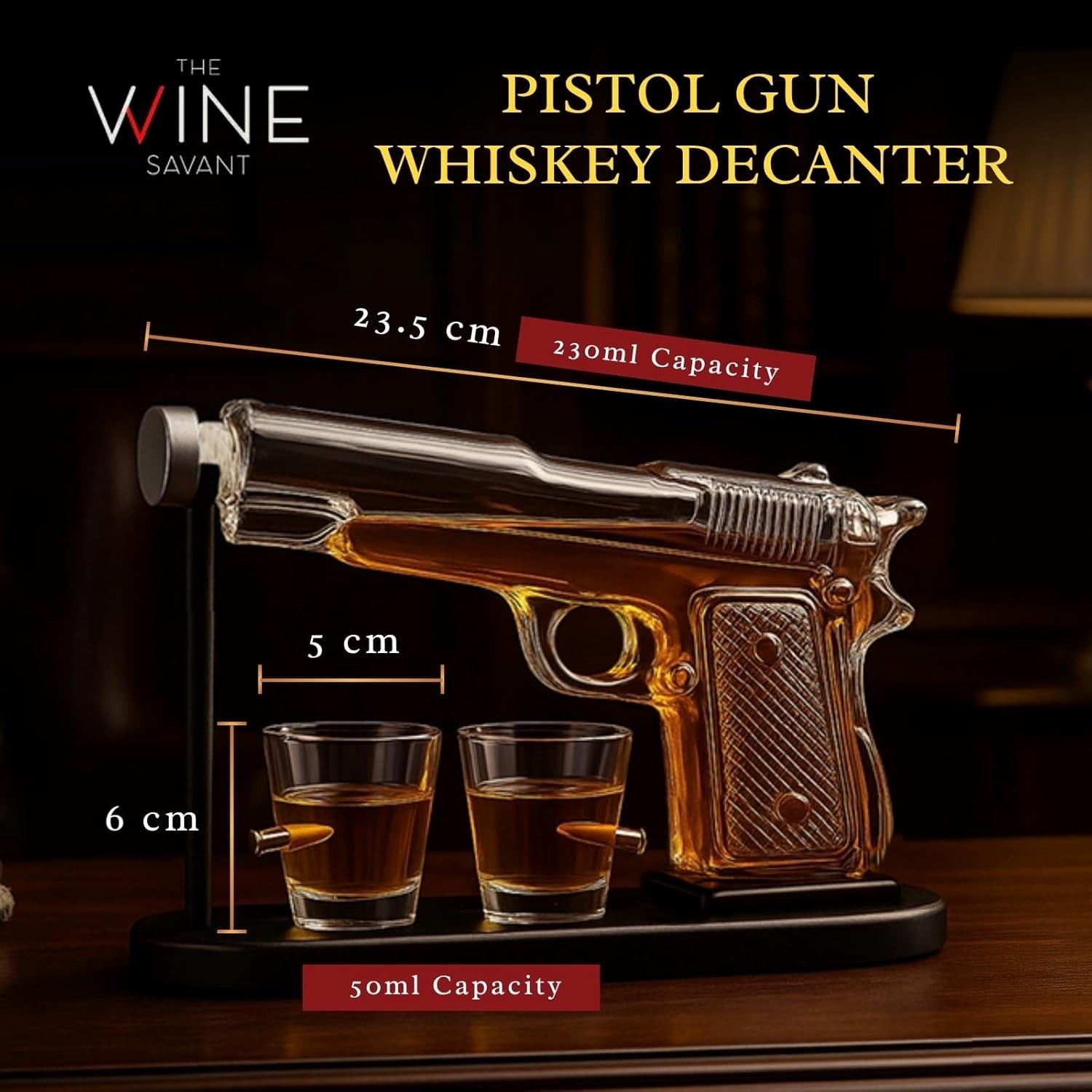 Pistol Whiskey Decanter Set with Bullet Shot Glasses Gun Liquor Dispenser Gift