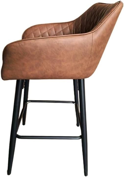 PU Leather Bar Stools with Armrest & Footrest – Brown L-Shape