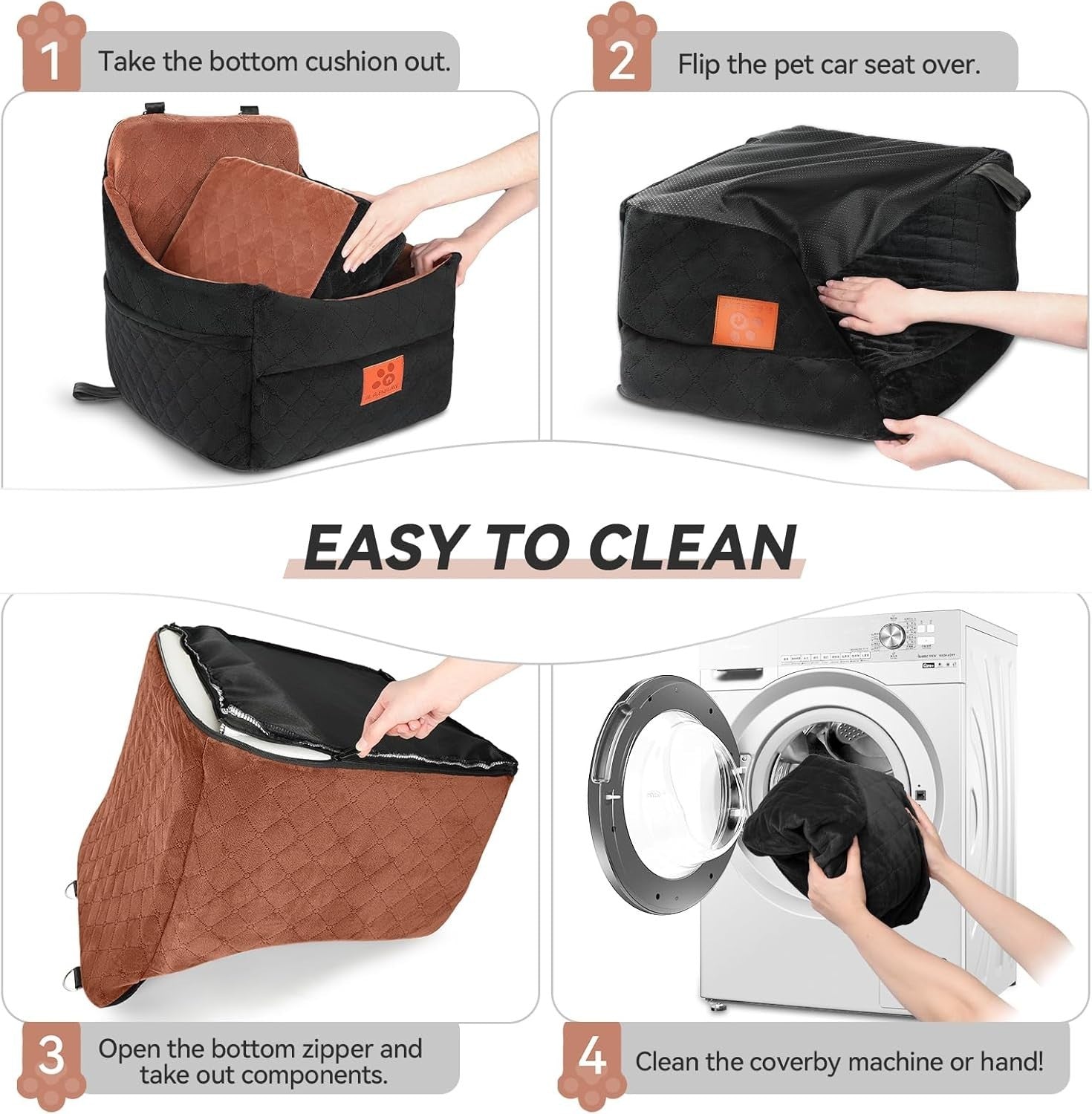 Memory Foam Dog Car Booster Seat Washable Travel Bed Up to 35lbs