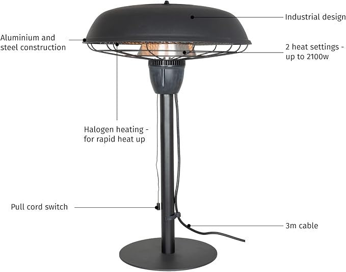Electric Table Top Patio Heater – 2100W Adjustable Heat, Eco-Friendly