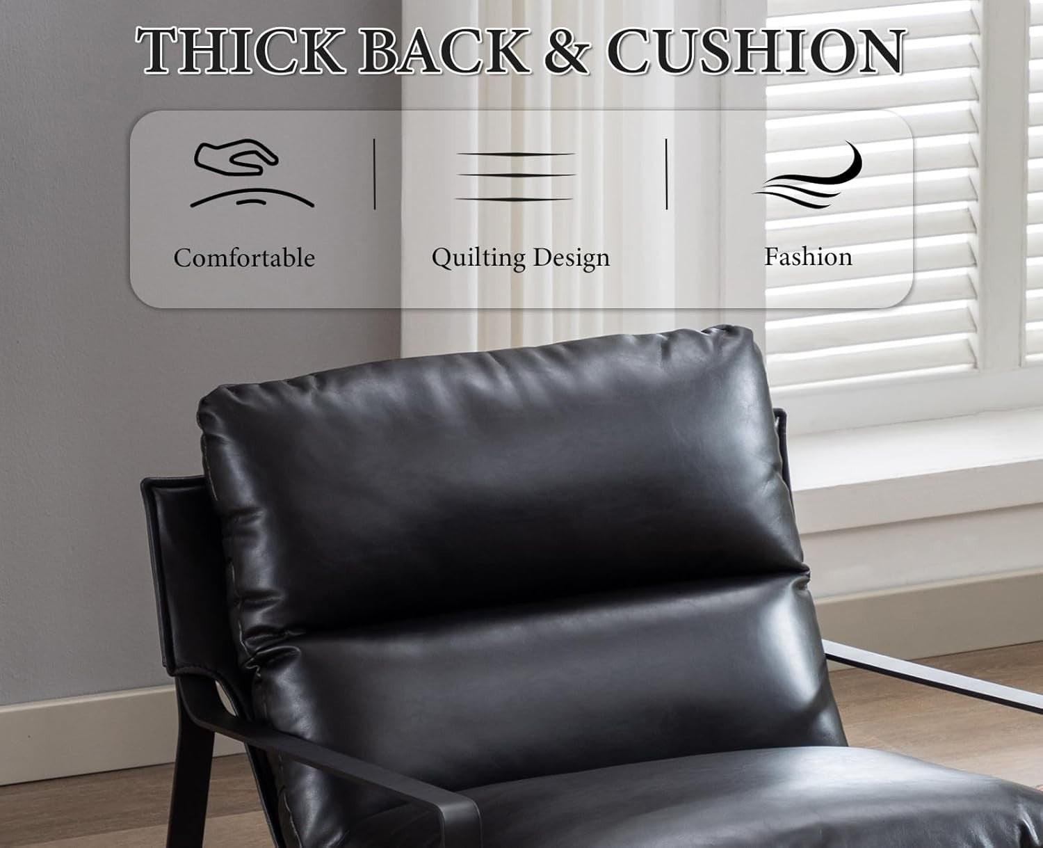 Modern Black Faux Leather Accent Armchair Lounge Chair Metal Frame