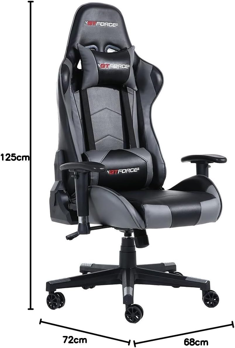 Reclining Gaming Chair Racing Office Desk Seat Faux Leather Grey