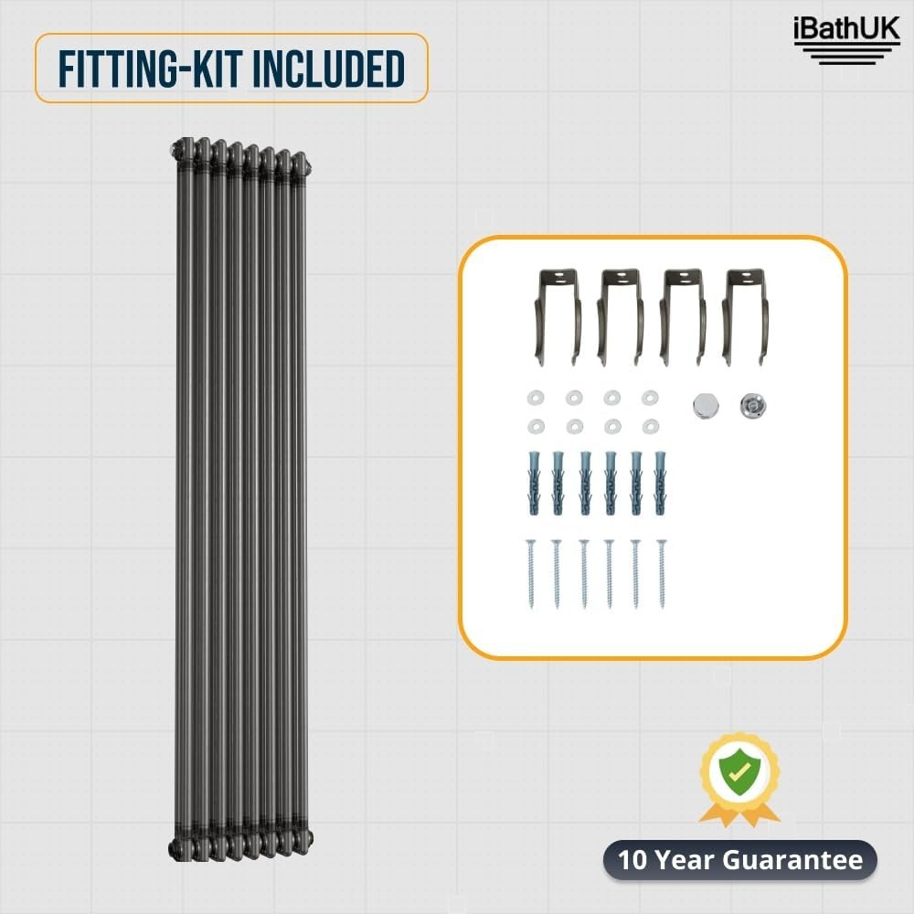 Traditional Vertical Column Radiator Double Panel Raw Metal 1800x380mm
