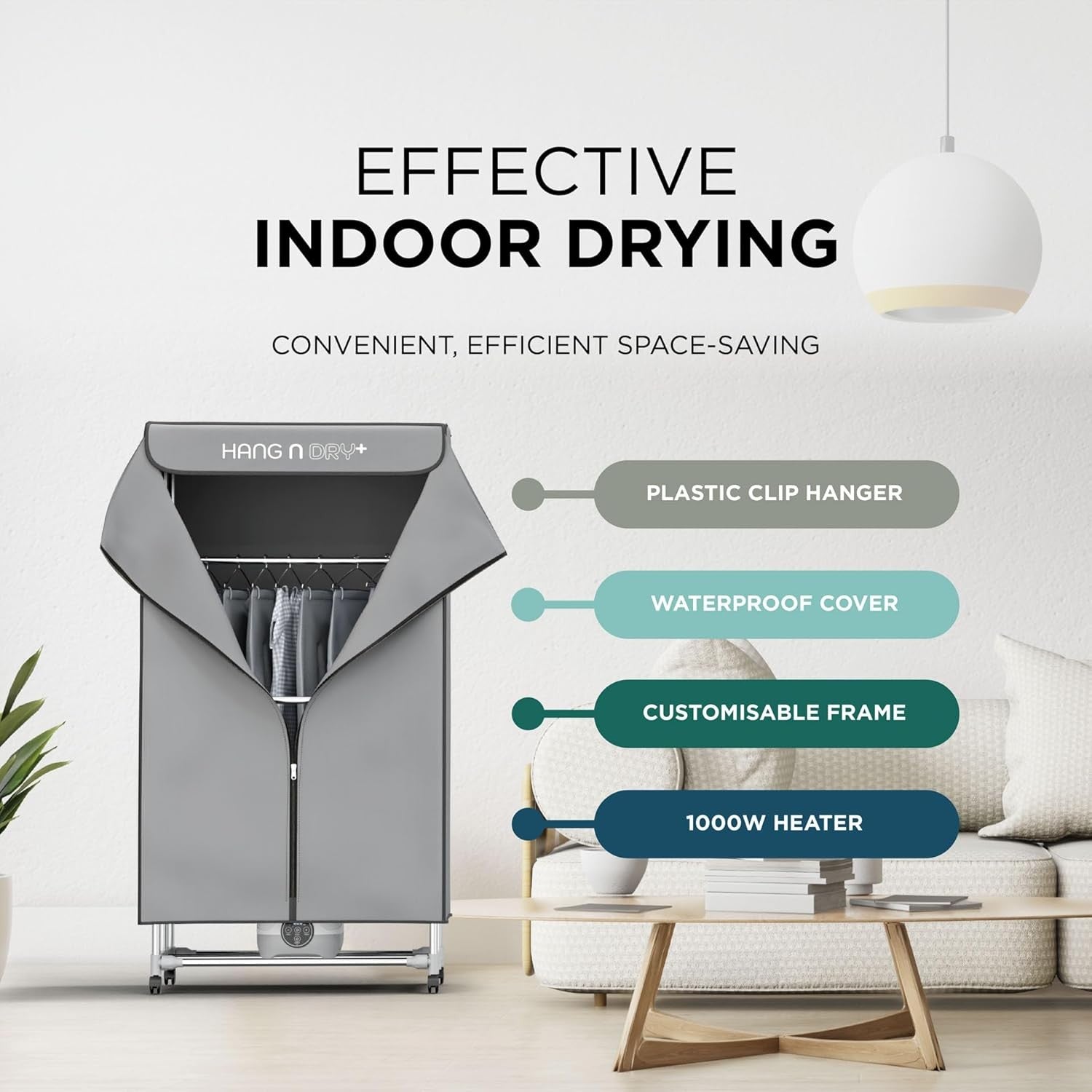 Electric Clothes Dryer Heated Airer 2 Tier 1000W Large Capacity Timer