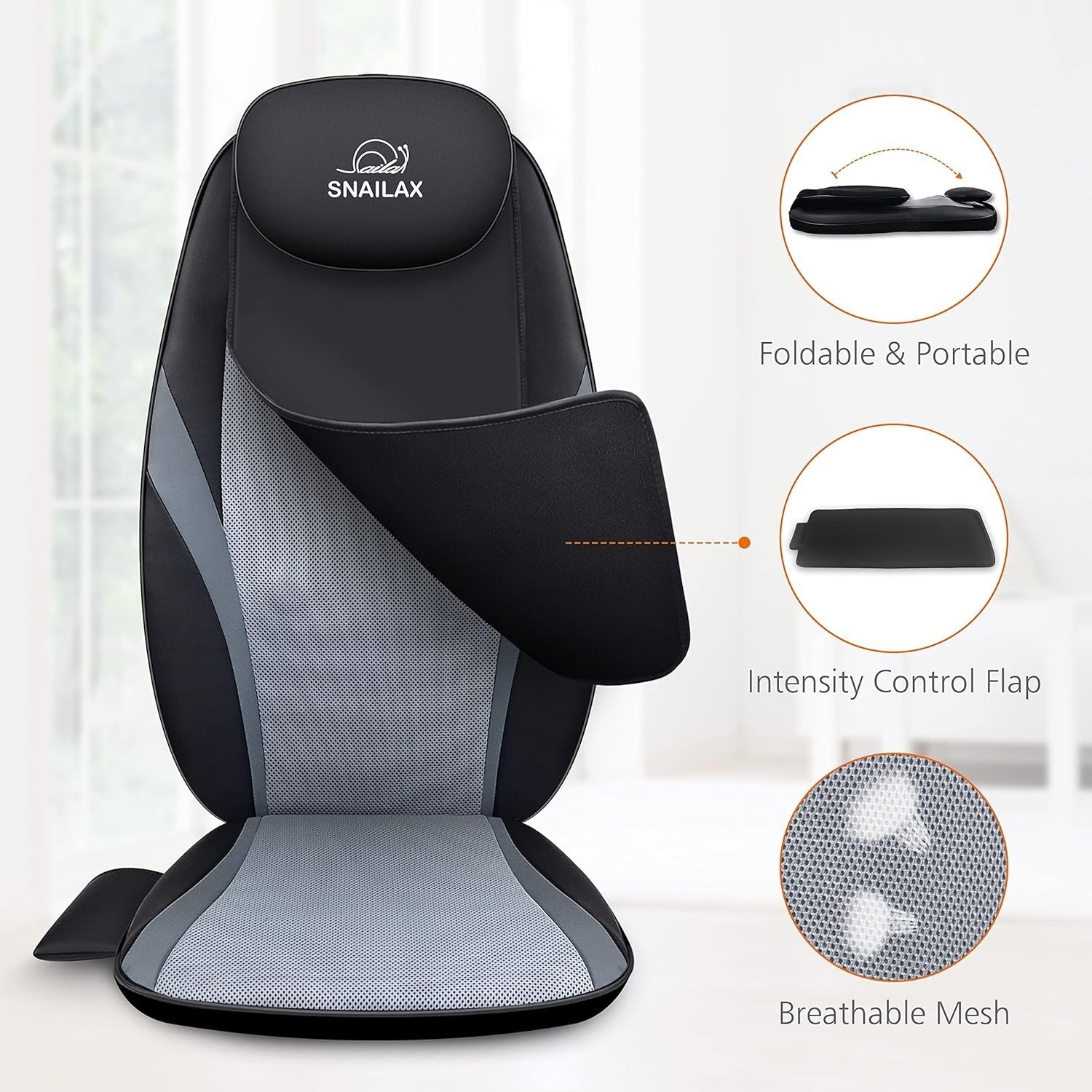 Shiatsu Back Massager with Heat Deep Kneading Massage Seat Cushion Grey