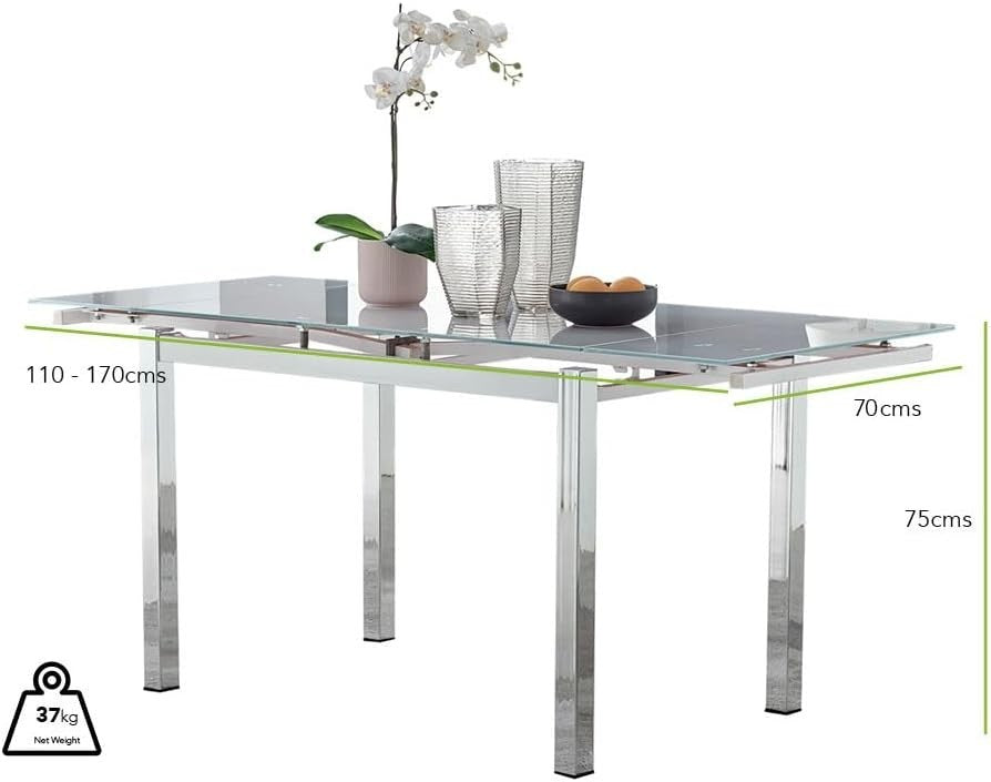 Modern White Glass Extending Dining Table Rectangular Chrome Legs
