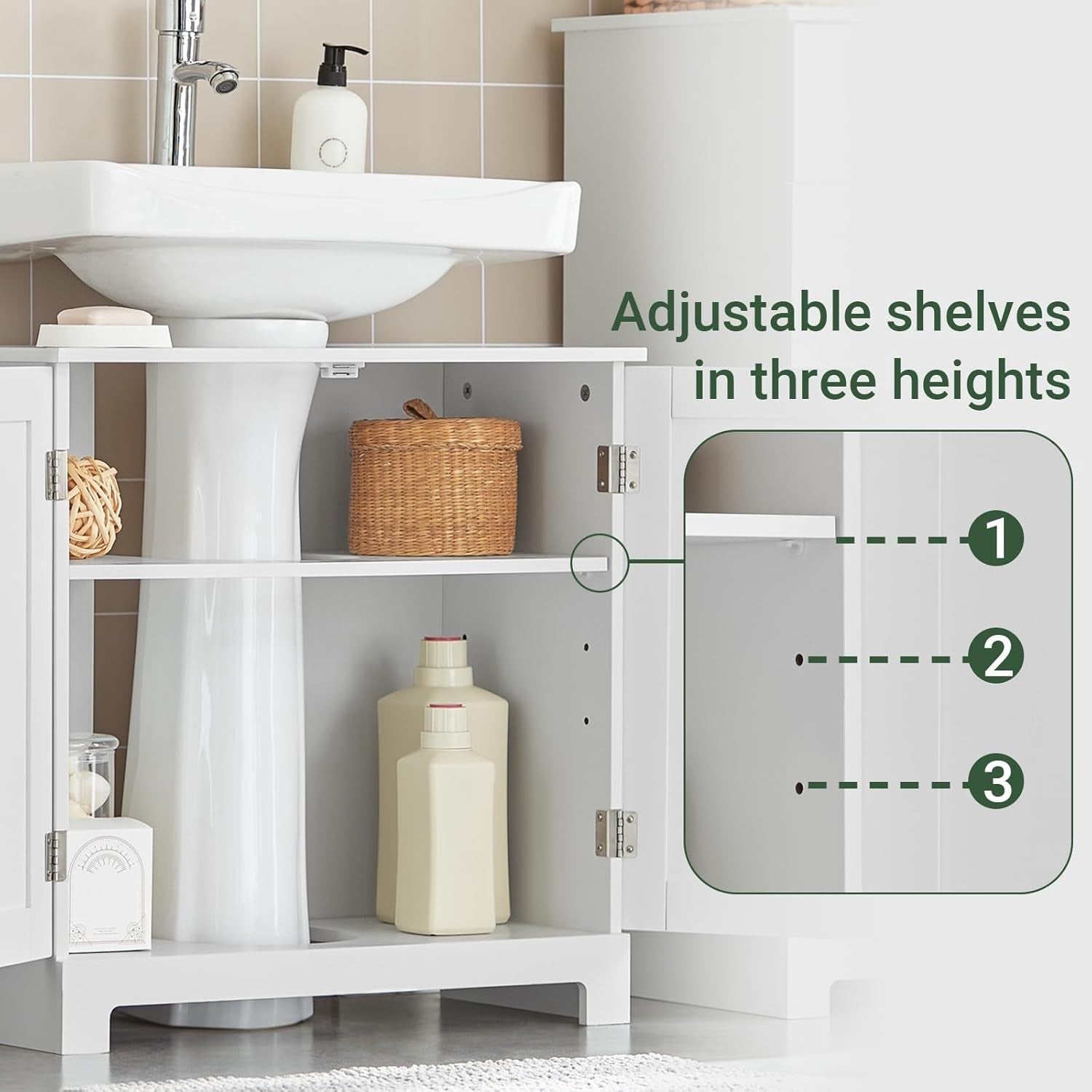 White Under Sink Bathroom Cabinet 2 Door Storage Unit – Modern, MDF, 60cm