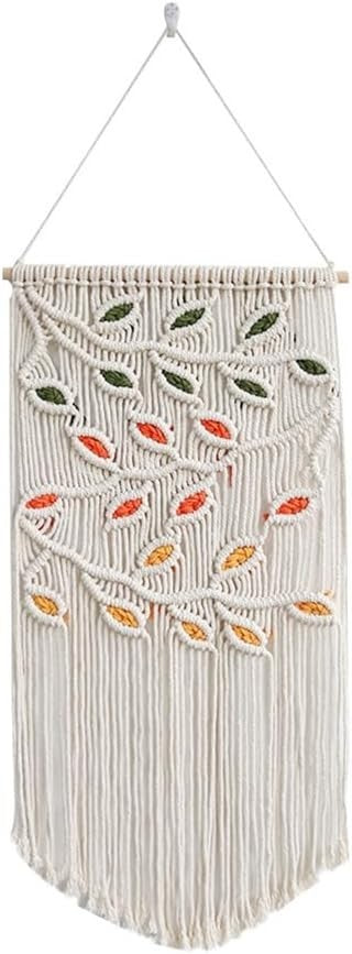 Green Leaf Macrame Wall Hanging 40x80cm Boho Woven Tapestry