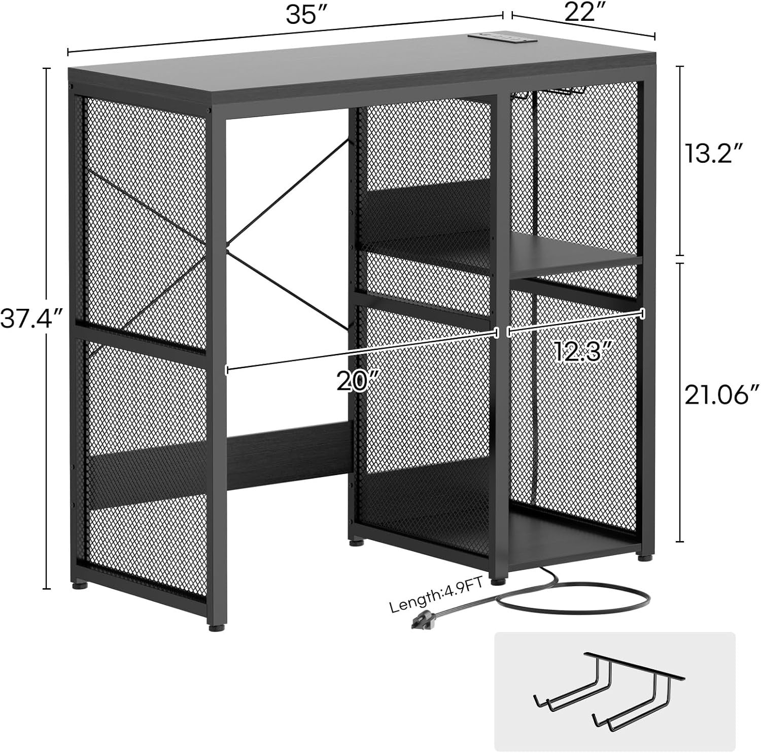 Mini Fridge Stand with Power Outlets Wine Bar Storage Cabinet Black Industrial