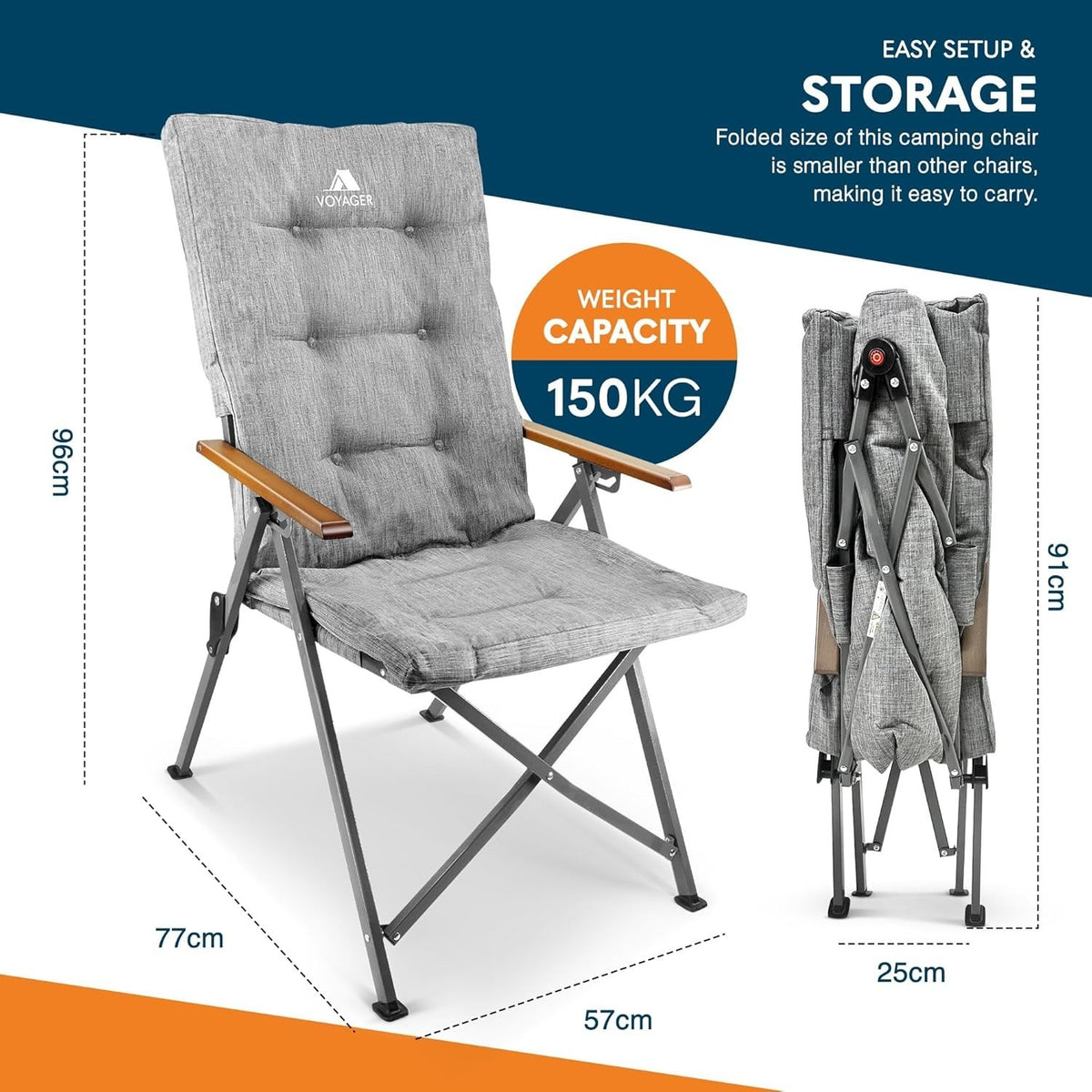 2x Padded Folding Camping Chairs Set 150kg Heavy Duty Outdoor Garden Seat