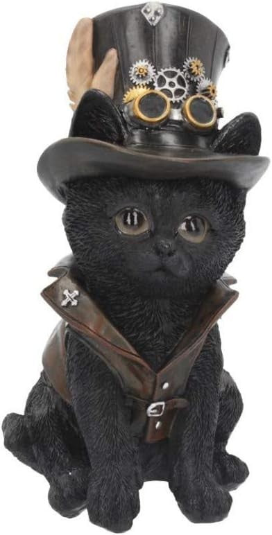 Steampunk Cat Figurine 18.5cm Resin Ornament Gothic Decor Hand Painted Statue