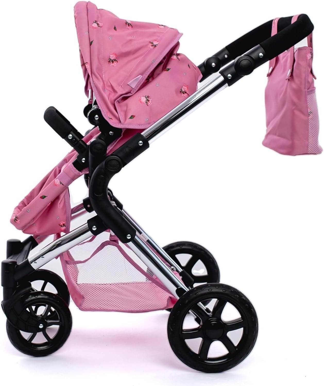 2in1 Dolls Pram Pink Carrycot & Pushchair Foldable Adjustable Handle