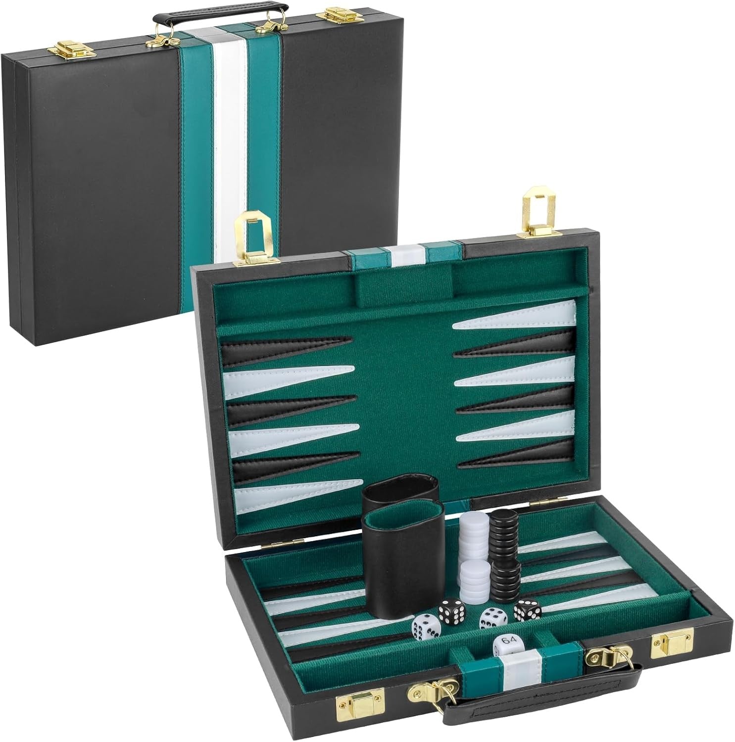 Backgammon Set 11 Inch Travel Board with PU Leather Case Dice Cups