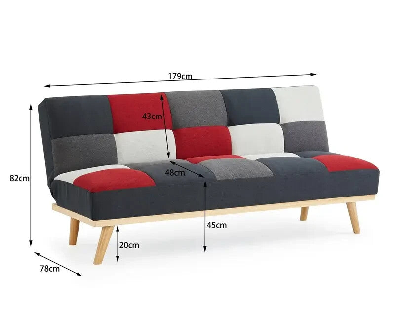 Patchwork 3 Seater Clic Clac Sofabed Red Grey Charcoal Guest Bed Sofa