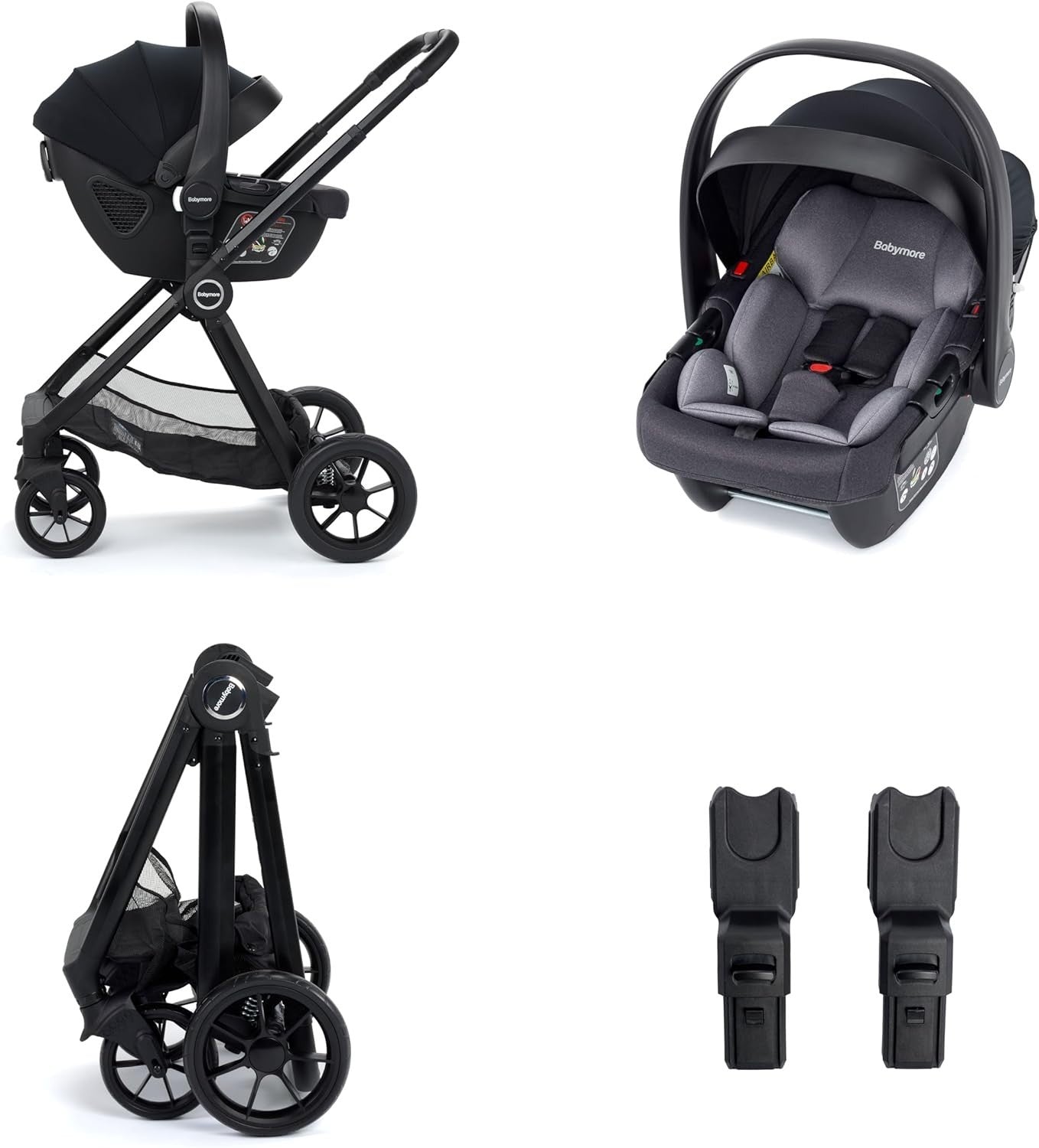 Black 3 in 1 Baby Travel System Pram Pushchair i-Size Car Seat