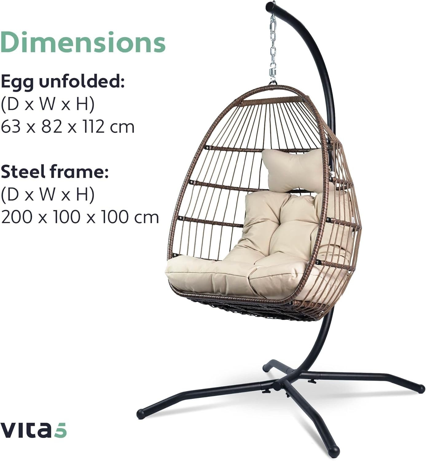 Foldable Hanging Egg Chair with Cushion for Garden Patio 150kg