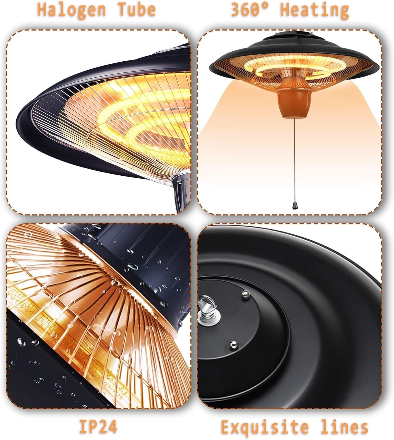 Ceiling Mounted Patio Heater 2000W Fast Heat Indoor Outdoor Waterproof