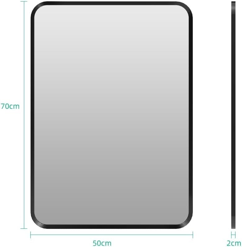 Black 50x70cm Bathroom Wall Mirror with Rounded Corners & Aluminum Frame