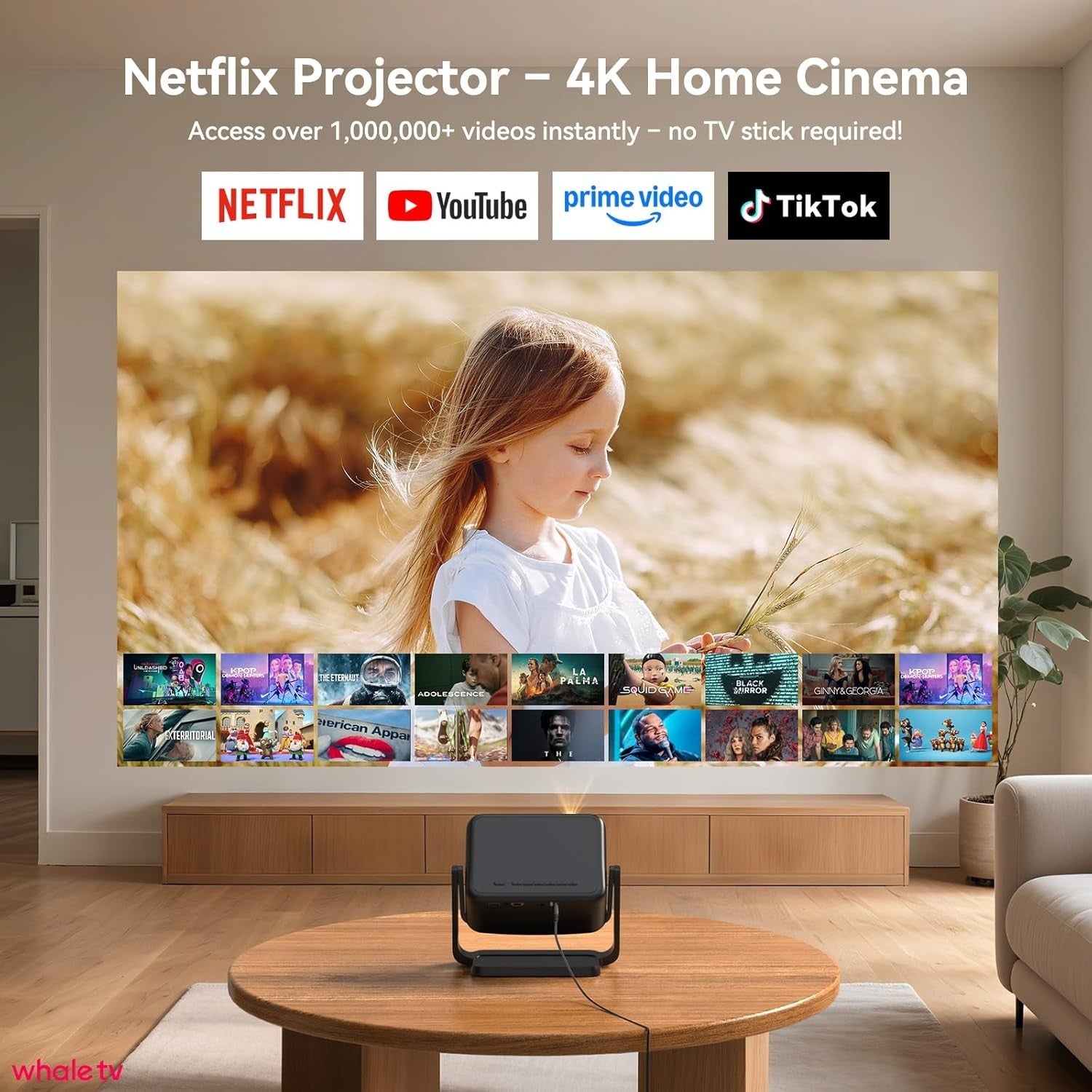 1080P Smart Projector 4K WiFi Bluetooth Netflix Android Auto Keystone