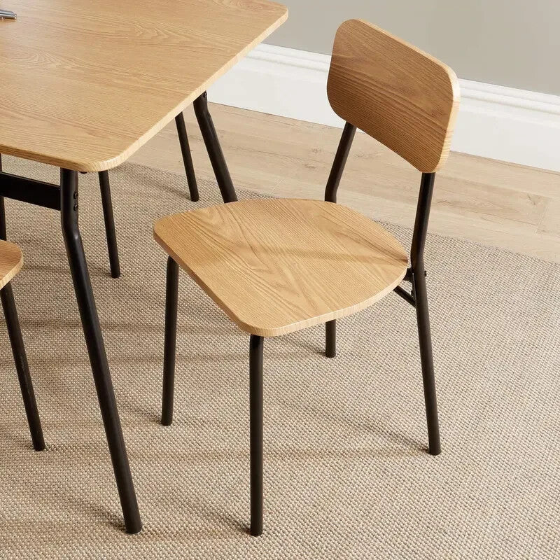 5 Piece Dining Table Set Oak MDF Top & Black Metal Frame with 4 Chairs