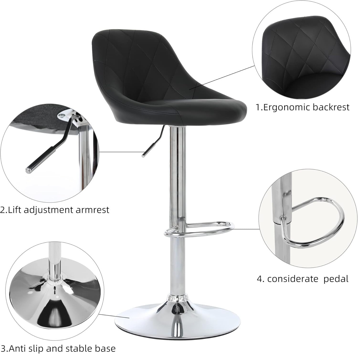 Set of 2 Adjustable Swivel Bar Stools –DM931 Black L-Shape